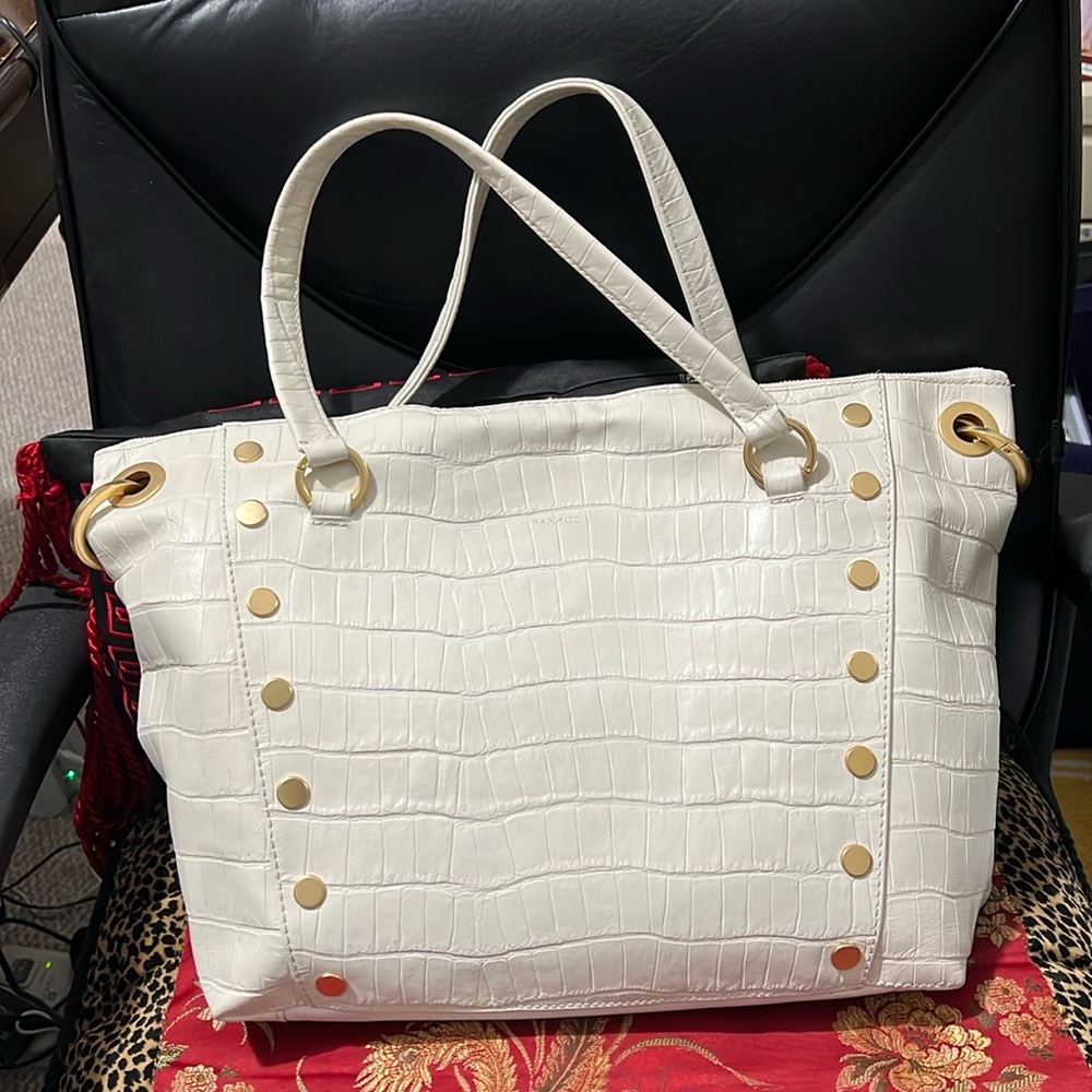 Hammitt large Daniel tote calla Lilly with gold hardware.